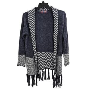Boho Long Sleeved Chevron Lightweight Cardigan with Fringe. Size S.
